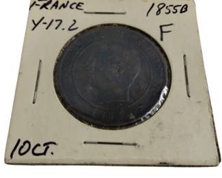 Antique Coin France 1855B 10 Centimes Napoleon III in Folder