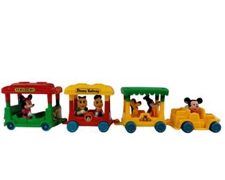 Vintage Disney Railway Tram Set & Figures Main Street Car Mickey Minnie Donald Pluto Goofy Daisy