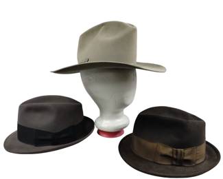 3 Vintage Mens Hats Fedoras Cowboy Felt Knox Meadowbrook