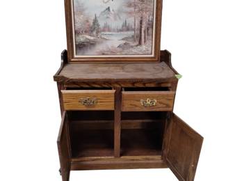 Dry Sink Type Cabinet 2 Drawers Solid Wood & Starving Artist Landscape Painting Howes