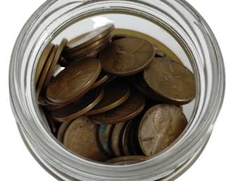 Vintage Antique Copper Coins Jar of Wheat Pennies Unsorted