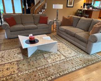 Henredon Couches, coffee table, rug, all in excellent condition