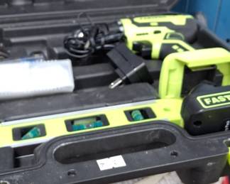 20v drill, with battery, charger and case plus miscellaneous tools. Not a big-name brand but it does the job at a fraction of the cost.