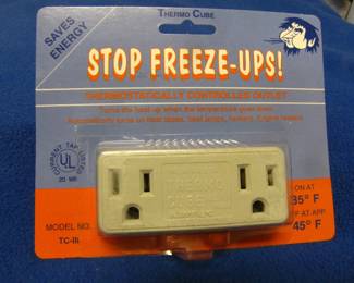 Plug in your heat tape, electric water trough heater, your greenhouse heat source or other items and it turns on before the freeze starts and shuts off after it's over. AUTOMATICALLY. New! Several available.