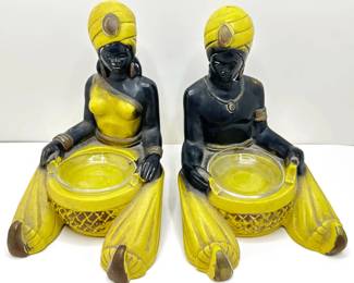 Pair Mid Century Modern Nubian Blackamoor Chalkware Figurines Holding Glass Bowls
Lot #: 24