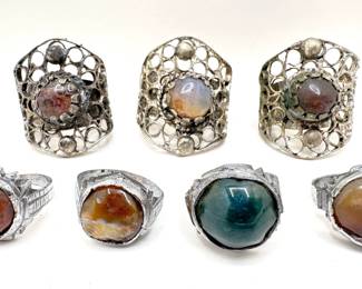 7 Vintage Rings With Natural Stones, Larger Adjustable
Lot #: 141