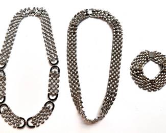 2 Vintage Silver Tone Chain Necklaces, 1 With Matching Bracelet
Lot #: 38