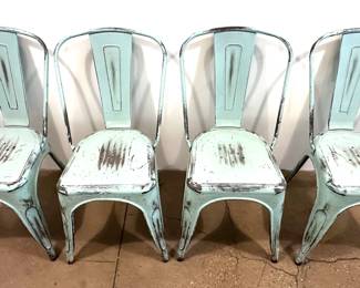 Set 4 Distressed Style Metal Stacking Chairs, Appear Unused
Lot #: 121