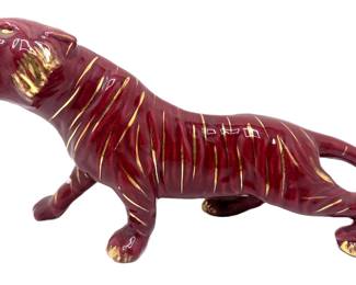 Mid Century Modern Ceramic Black Lion Sculpture & Red Tiger With Gold Accents, With High Gloss Glaze
Lot #: 29