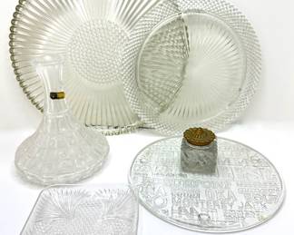 4 Vintage Crystal Platters, West German Vase & Inkwell With Brass Lid
Lot #: 124