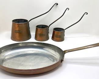 3 Antique Copper Cider Ladles & Copper Clad Oval Pan
Lot #: 2