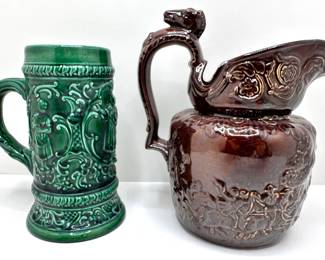 Vintage Rockingham Bennington Pottery Pitcher With Horse Head Handle & Durgee 71 Beer Stein
Lot #: 82