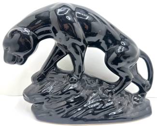 Mid Century Modern Ceramic Black Panther Sculpture & Planter Vase With High Gloss Glaze
Lot #: 32