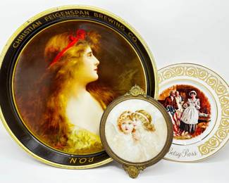 Tin Bar Tray, 1973 Avon Betsy Ross Collectable Plate & Wall Hanging Of 2 Angels
Lot #: 96
