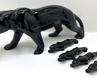Mid Century Modern Ceramic Black Panther Coin Bank & 4 Smaller Panthers With High Gloss Glaze
Lot #: 31