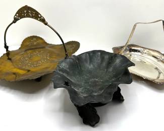 Vintage Iron Lily Pad Bowl With Frog & 2 Silver Plate Baskets
Lot #: 84