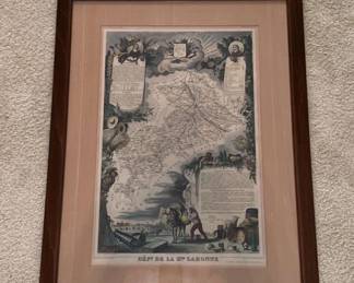 Framed Dept. De La Hte. Garonne Handcolored Print