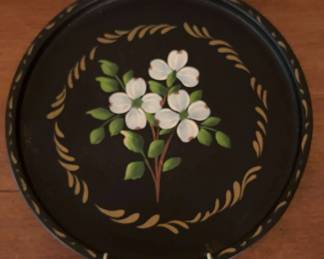 Painted Tin Tray with Hanger Dogwood Blossoms