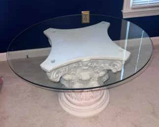 Glass Table Top on White Heavy Pedestal
