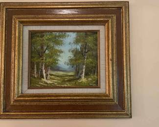 Framed Painting of Birch Trees Water  Signed by C. Inness