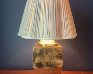 Brass Lamp with Etched Cranes