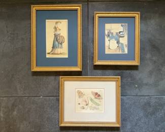 Framed Trio of Mixed Prints in Similar Frames