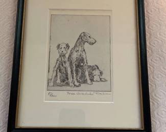 Framed Three Airdales Print  Signed numbered by Don Swann