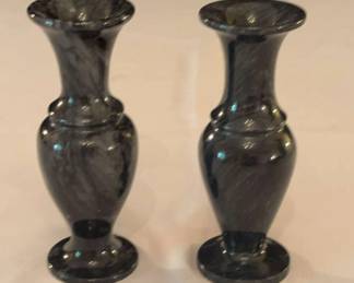 Vintage Black Grey Marble Candlestick Holders