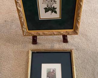 Framed Bluematted Art  Flowers on Easel  Bunny Signed Print