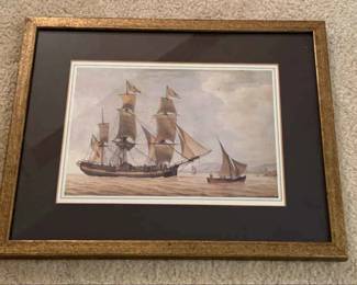 Framed Ships Small Text Lower Right Illegible