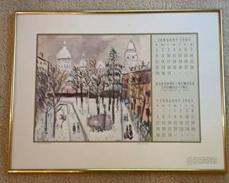 Framed Print of Maurice Utrillo Painting with Calendar Months