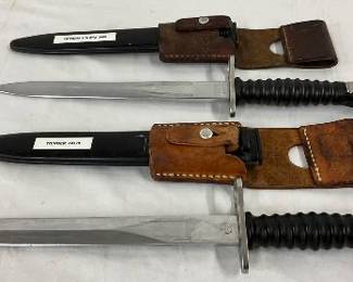 Military-Style Bayonets with Leather Sheaths, 15in Long
