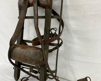 Military-Style Metal Frame Backpack with Leather Straps