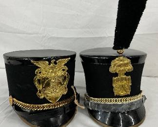 Two Military-Style Dress Hats with Gold-Tone Emblems