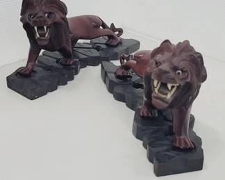 Chinese Rosewood Carved Lions Lot of 2