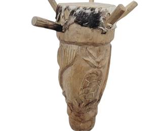 Hand Carved Wooden Caribbean Tribal Drum 22" Tall
