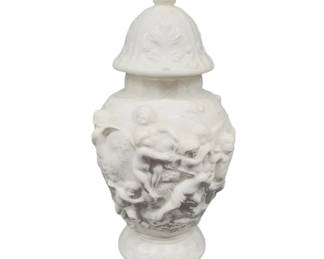 Ceramic Cherub Embossed Urn 15" Tall