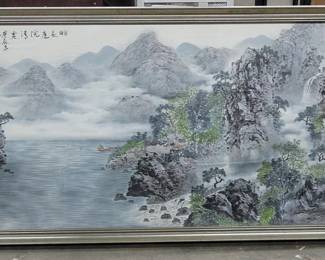 Oriental Water Color Painting Framed 58" x 31"