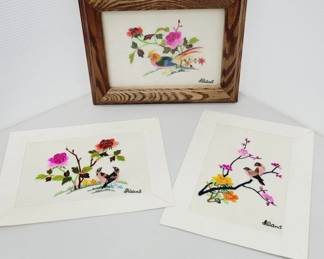 Silk Embroidery Bird Art lot