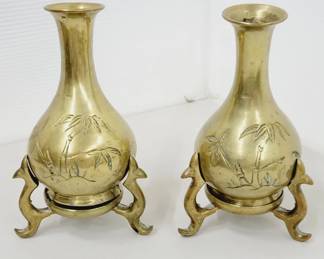 Solid Brass Pair of Vases 6.25" Tall