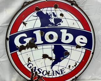 30-Inch Porcelain Globe Gasoline Advertising Sign with Hanger