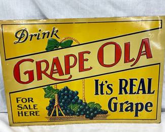 Emb. ‘Drink Grape Ola,’  Tin Sign 20in x 13in