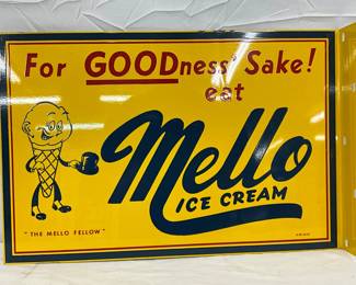 1957 Mello Ice Cream Flange Sign, 18 x 12 1/2 in