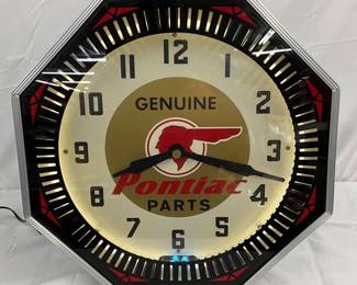18in. Pontiac Dealership Spinner Octagonal Clock with Neon, Professionally Restore