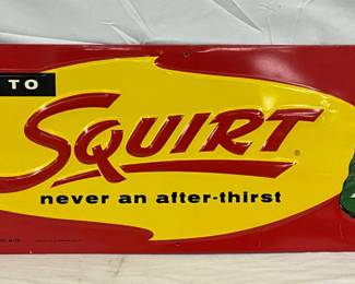 1958 Emb. Squirt Soda Advertising Sign, 27.5x10 