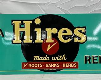 1949 Emb.  Hires Root Beer Tin Advertising Sign, 35 1/2 x 11 1/2in. 
