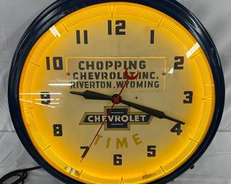 21in. Chevrolet Dealership Neon Clock: Chopping Chevrolet, Riverton, Wyoming