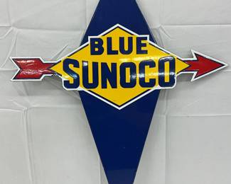 Porc. Blue Sunoco Pump Plate Sign, 19in x 22 1/2in