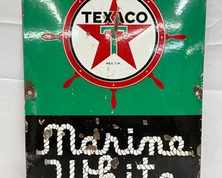 1941 Texaco Marine White Porc.  Pump Plate Sign, 12×18 