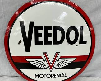 20in. Porc. Veedol Motorenöl Convex Advertising Sign